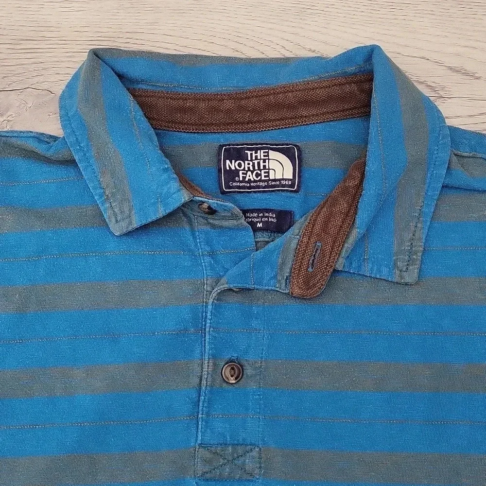 The North Face Blue‎ Grey Striped Polo Short Sleeve Mens Size Medium